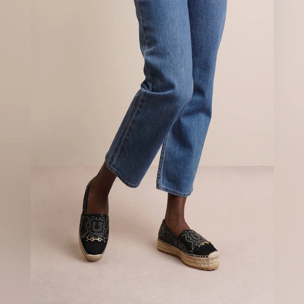 Salvador Ferragamo leather Kim Gal  Gancini Logo-Embroidered Espadrilles 6.5